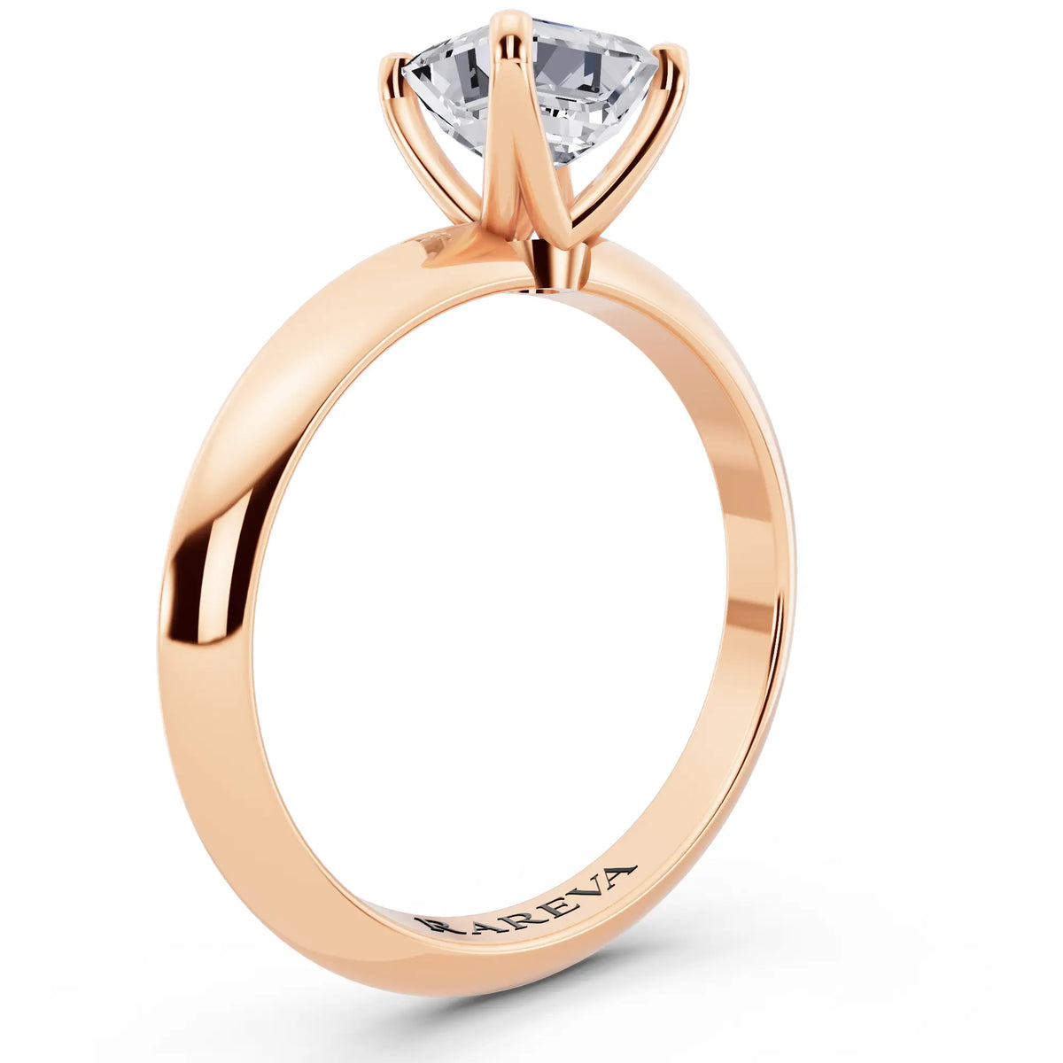 18 KT Rose Gold Asscher Cut Diamond Classic Solitaire Ring - top view