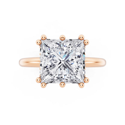 14 KT Rose Gold Princess Cut Diamond Solitaire Ring with Hidden Accent Basket - top angle