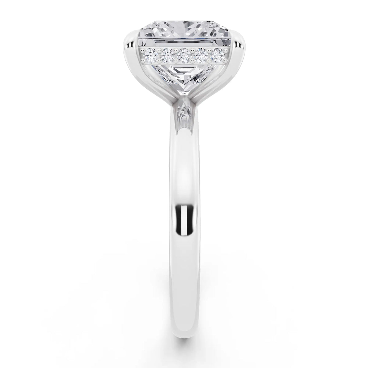 14 KT White Gold Princess Cut Diamond Hidden Halo Solitaire Ring - side view