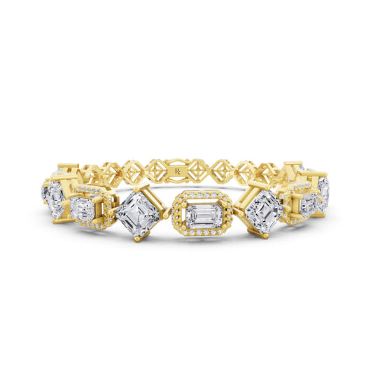 10K Yellow Gold Square Emerald and Emerald Cut Halo Diamond Tennis Bracelet - Main