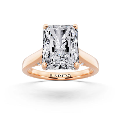 18 KT Rose Gold Radiant Cut Diamond Solitaire Ring with Hidden Accent - front view