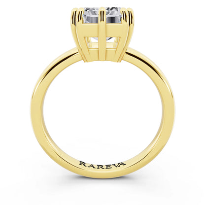 18 KT Yellow Gold Emerald Cut Diamond Solitaire Ring with Hidden Accent Basket - through finger
