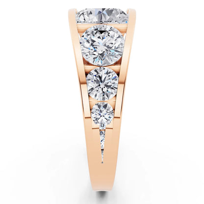 18 KT Rose Gold Round Cut Diamond Ring with Graduated Side Stones - Side view