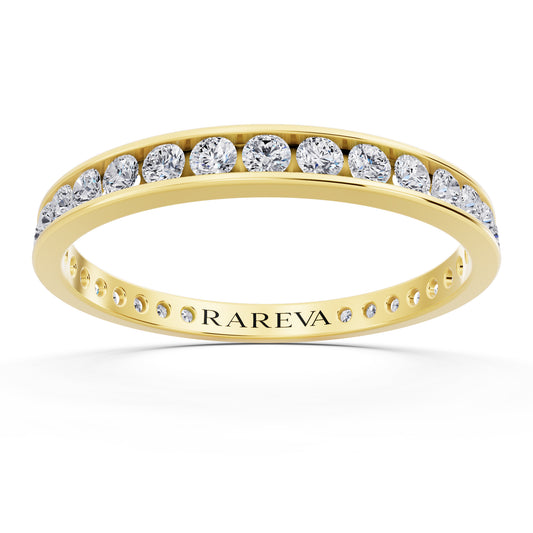 14K Yellow Gold Round Cut Diamond Channel Set Eternity Band - 2.3mm - Front