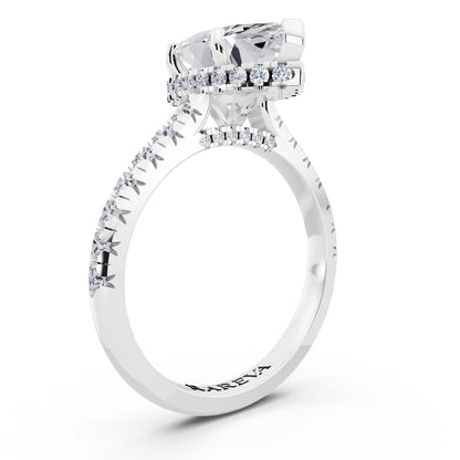 18 KT White Gold Marquise Cut Diamond Ring with Hidden Halo - top view