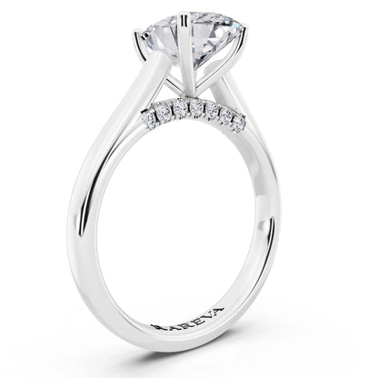 Platinum Oval Cut Diamond Solitaire Ring with Hidden Accent - top view