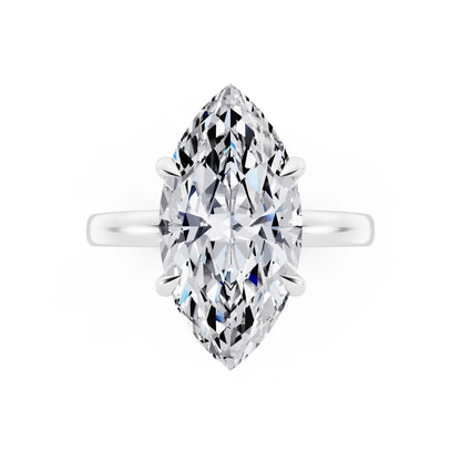 14 KT White Gold Marquise Cut Diamond Solitaire Ring with Pave Collar - top angle