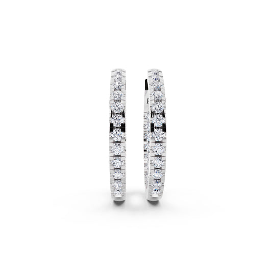 Platinum Round Diamond Hoop Earrings - front