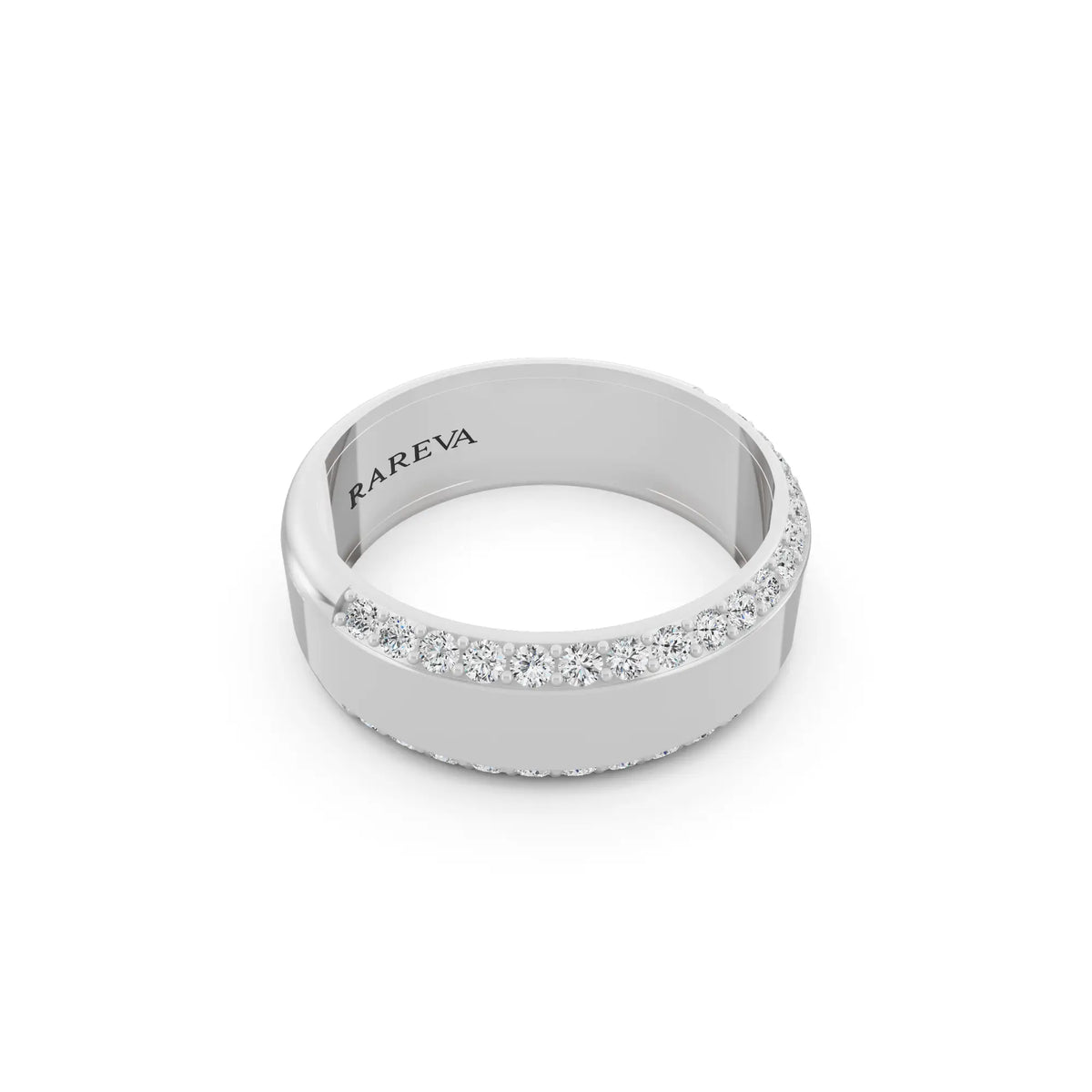 10K White Gold Men's Round Cut Diamond Pave Bevel Edge Band - 6.5mm - Left