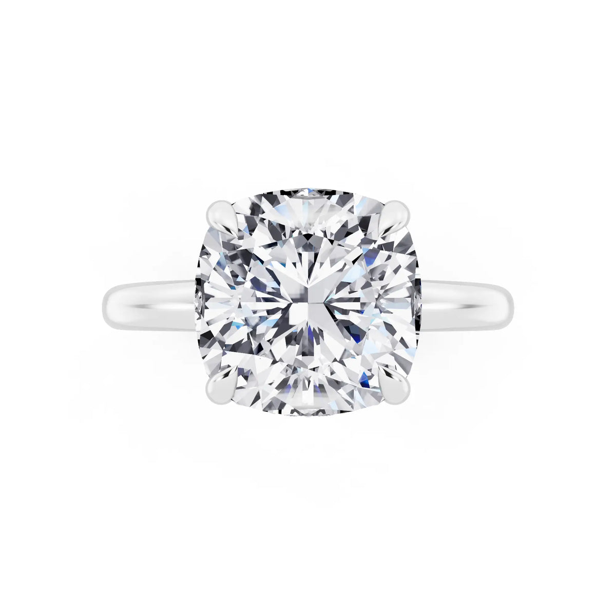 18 KT White Gold Cushion Cut Diamond Hidden Halo Solitaire Ring - top angle