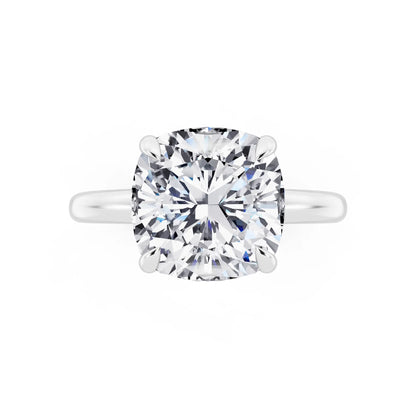 18 KT White Gold Cushion Cut Diamond Hidden Halo Solitaire Ring - top angle