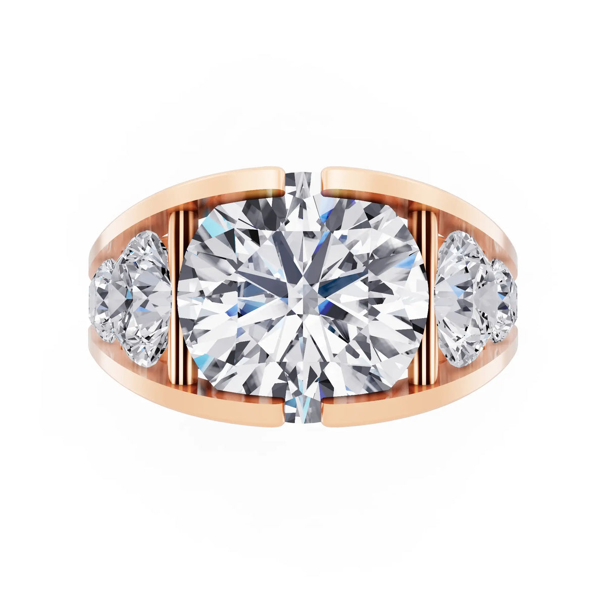 18 KT Rose Gold Round Cut Diamond Ring with Graduated Side Stones - Top down