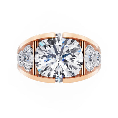 18 KT Rose Gold Round Cut Diamond Ring with Graduated Side Stones - Top down