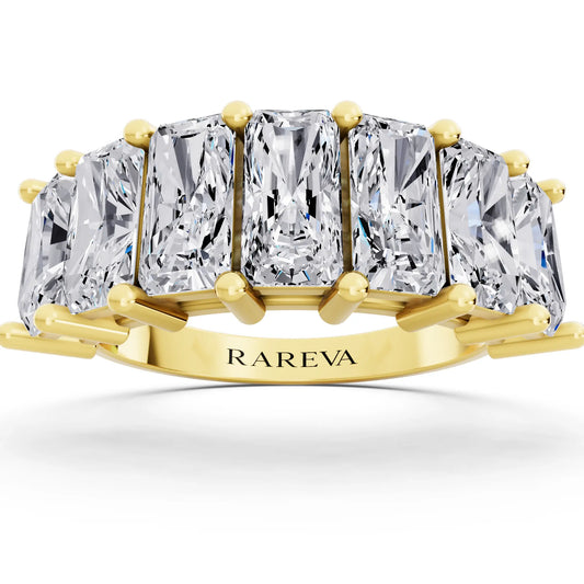 14K Yellow Gold Seven Stone Radiant Cut Diamond Half Eternity Wedding Band - 2.4mm - Front