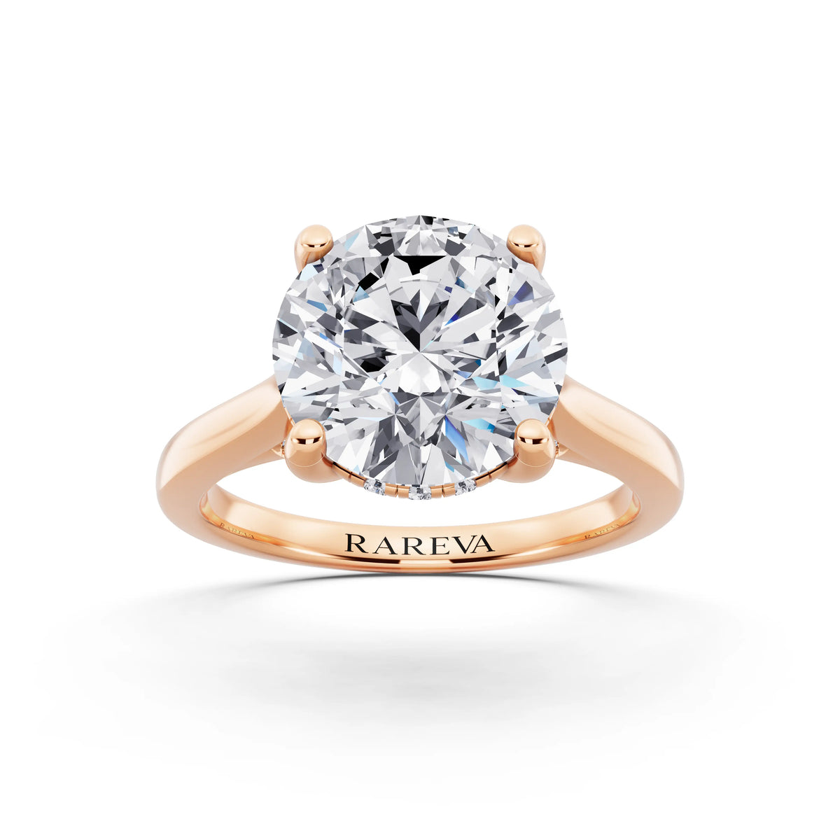 14 KT Rose Gold Round Cut Diamond Solitaire Ring with Cathedral Band - front view