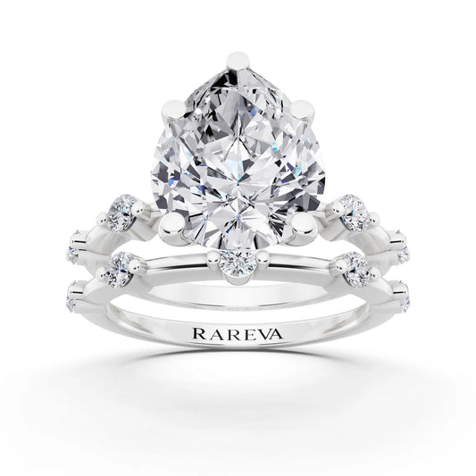 Platinum Pear Cut Diamond Ring with Floating Accent Band - front view