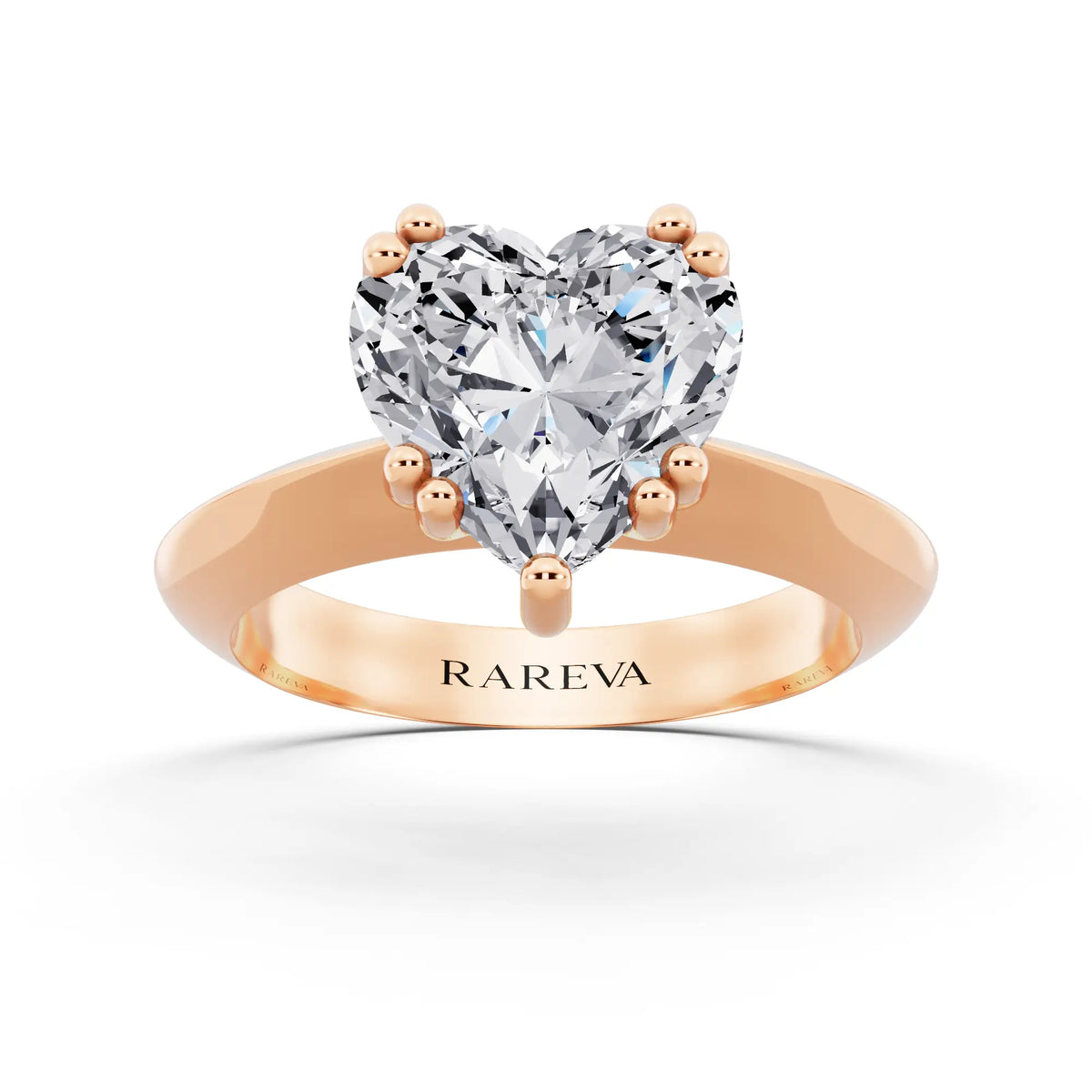 14 KT Rose Gold Heart Cut Diamond Solitaire Ring with Knife Edge Band - front view