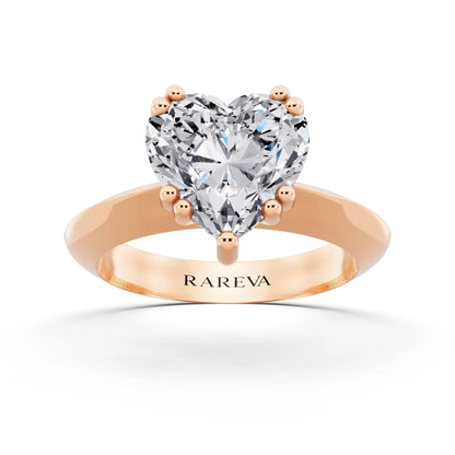 14 KT Rose Gold Heart Cut Diamond Solitaire Ring with Knife Edge Band - front view