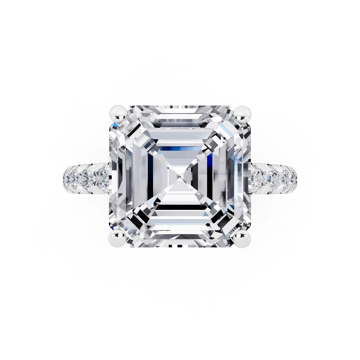 Platinum Asscher Cut Diamond Ring with Hidden Halo - top angle