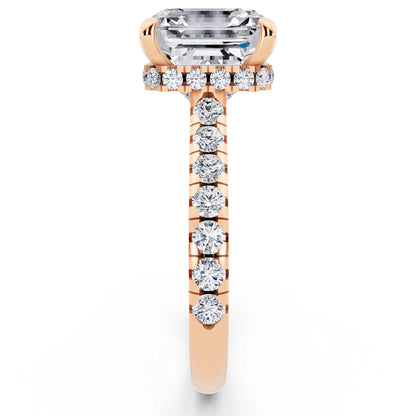 18 KT Rose Gold Asscher Cut Diamond Ring with Hidden Halo - side view