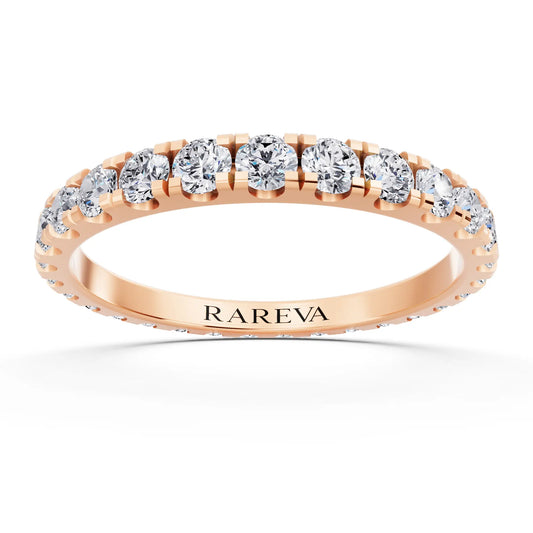 14K Rose Gold Round Cut Diamond Classic Eternity Band - 2mm - Front