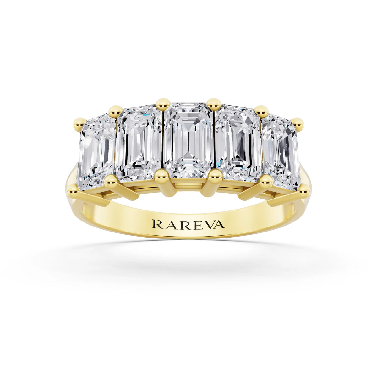 14K Yellow Gold Five Stone Emerald Cut Diamond Half Eternity Wedding Band - 2.7mm - Front