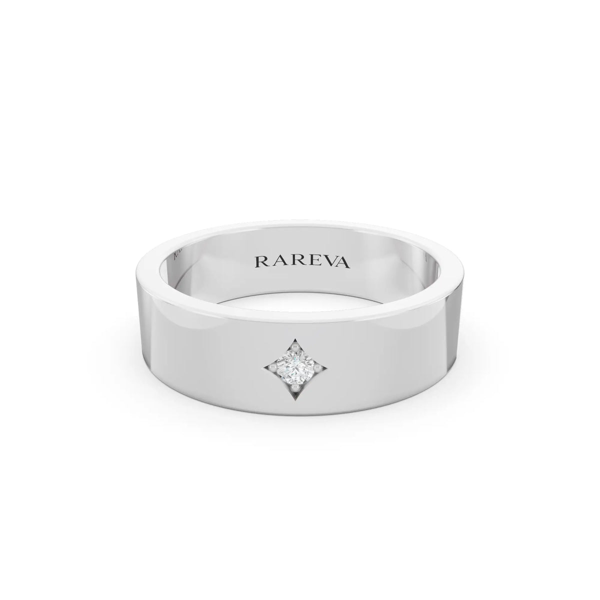 10K White Gold Men's Round Cut Diamond Star Set Solitaire Band - 5.5mm - Front