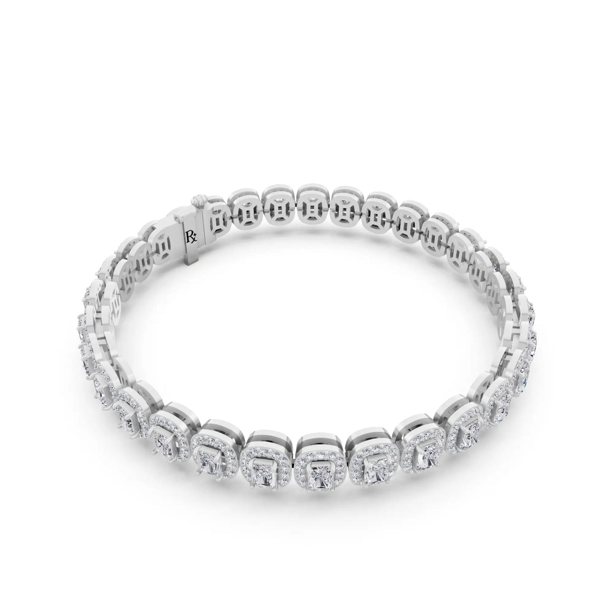 Silver Radiant Cut Halo Diamond Tennis Bracelet - Left