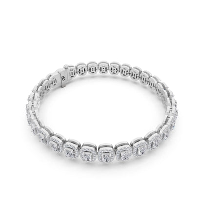 Silver Radiant Cut Halo Diamond Tennis Bracelet - Left