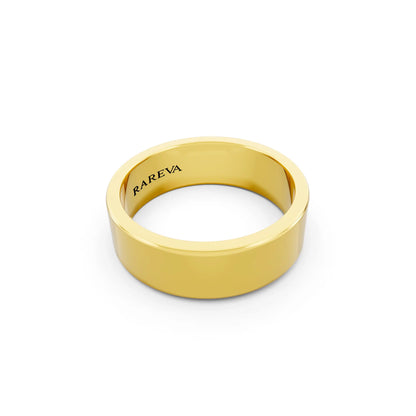 10K Yellow Gold Men's Soft Edge Flat Wedding Band - 6mm - Left