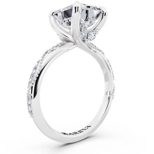 Platinum Emerald Cut Diamond Ring with Marquise Accent - top view