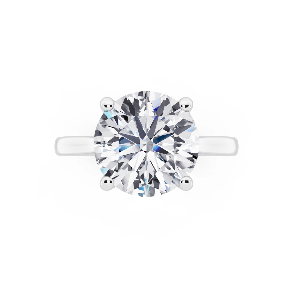 18 KT White Gold Round Cut Diamond Solitaire Ring with Cathedral Band - top angle