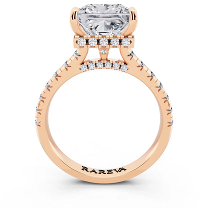 18 KT Rose Gold Princess Cut Diamond Ring with Hidden Halo - through finger