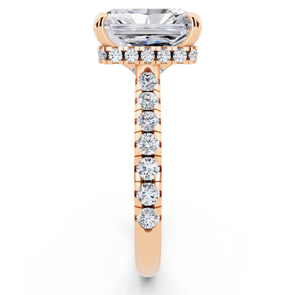 18 KT Rose Gold Radiant Cut Diamond Ring with Hidden Halo - side view