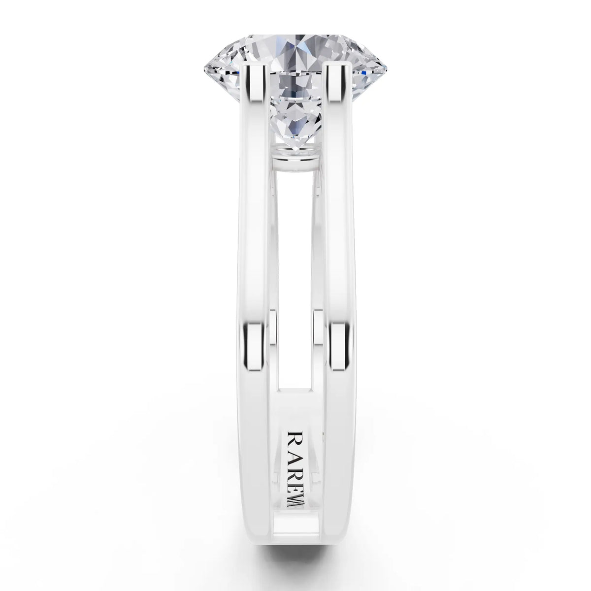Platinum Round Cut Diamond Solitaire Ring with Open Split Band - Side view