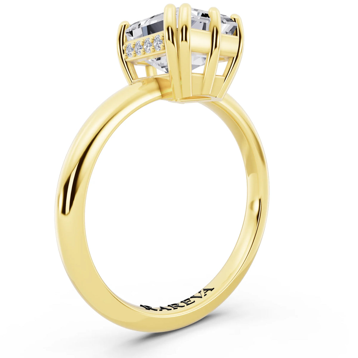 18 KT Yellow Gold Emerald Cut Diamond Solitaire Ring with Hidden Accent Basket - top view