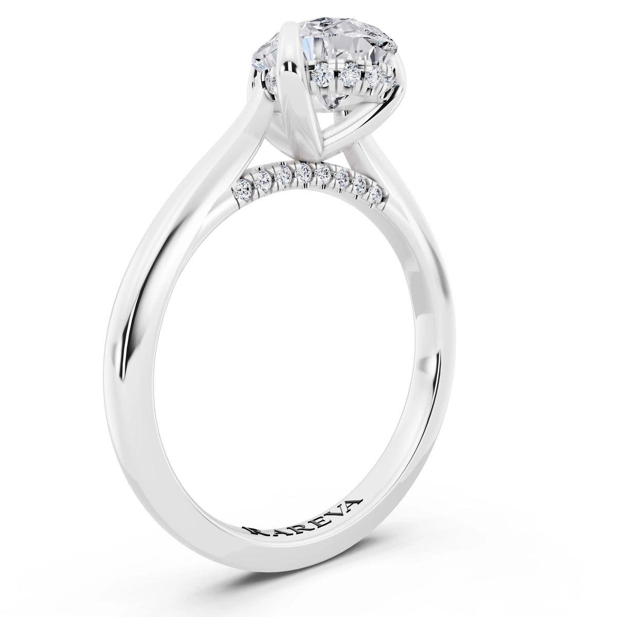 Platinum Pear Cut Diamond Solitaire Ring with Cathedral Band - top view