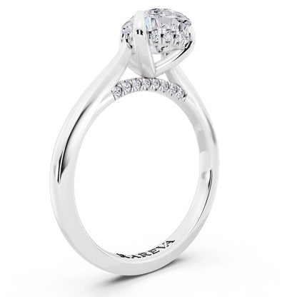 Platinum Pear Cut Diamond Solitaire Ring with Cathedral Band - top view