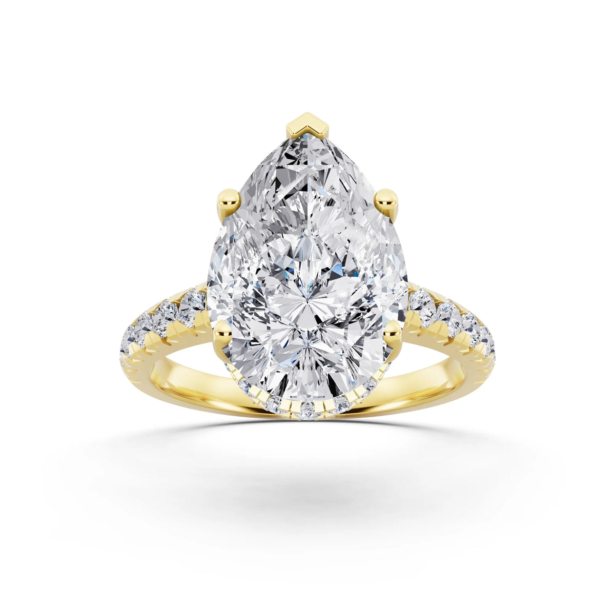 14 KT Yellow Gold Pear Cut Diamond Ring with Hidden Halo - front view