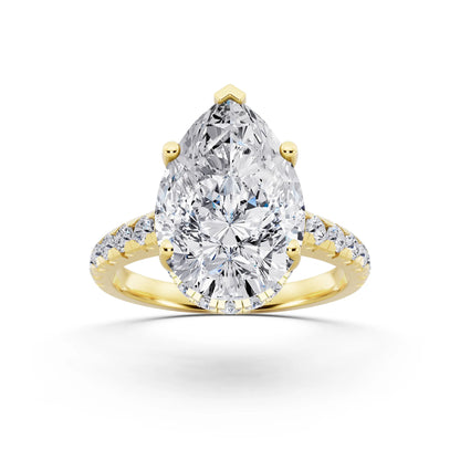 14 KT Yellow Gold Pear Cut Diamond Ring with Hidden Halo - front view