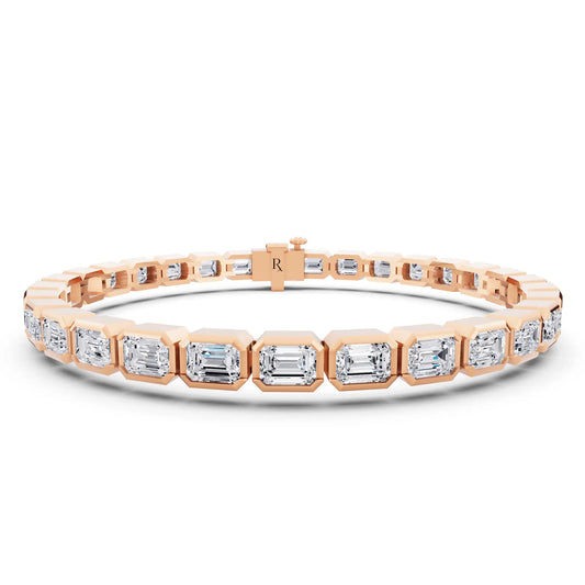 14K Rose Gold Emerald Cut Bezel Set Diamond Tennis Bracelet - Main