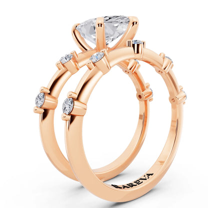 18 KT Rose Gold Marquise Cut Diamond Ring with Floating Accent Band - top view