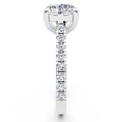 18 KT White Gold Round Cut Diamond Solitaire Ring with Pave Band - Side view