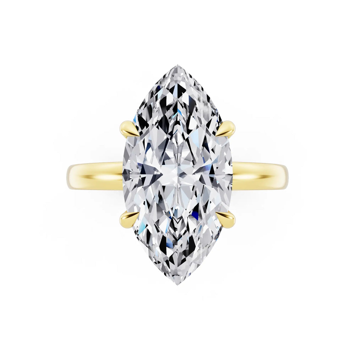 14 KT Yellow Gold Marquise Cut Diamond Solitaire Ring with Pave Collar - top angle