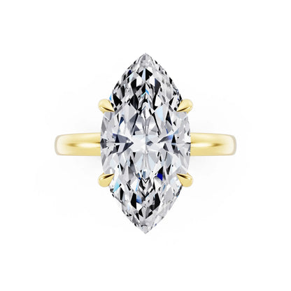 14 KT Yellow Gold Marquise Cut Diamond Solitaire Ring with Pave Collar - top angle