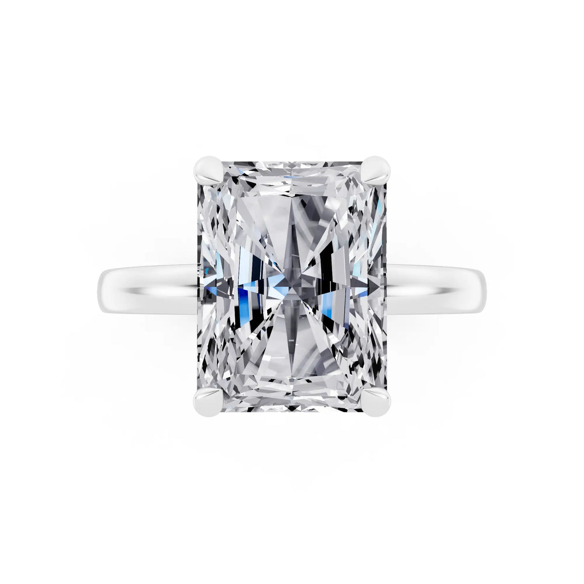 Platinum Radiant Cut Diamond Solitaire Ring with Pave Collar - top angle