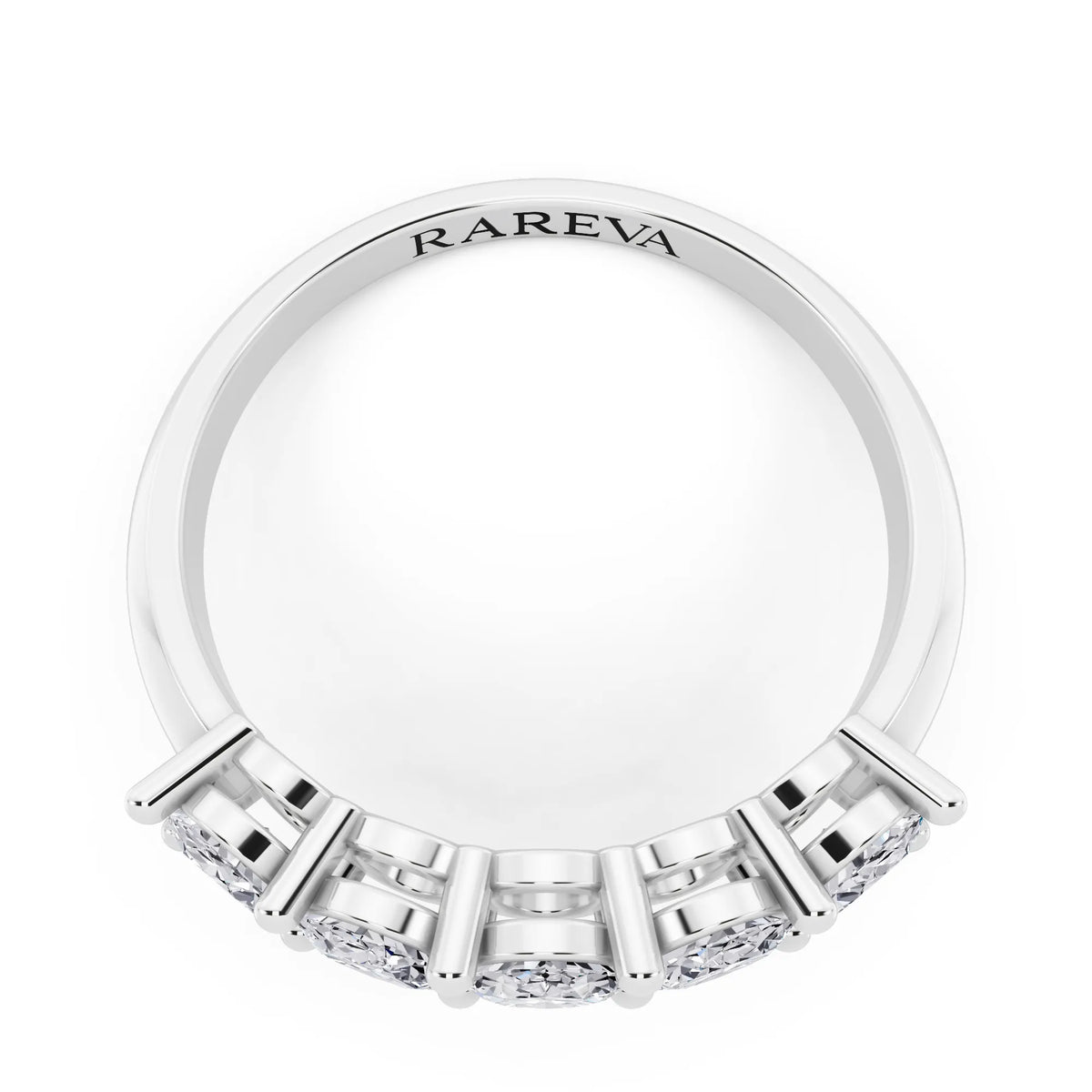 10K White Gold Five Stone Oval Cut Diamond Half Eternity Wedding Band - 2.5mm - Top
