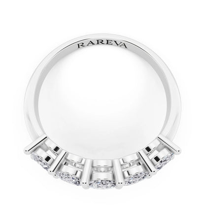 10K White Gold Five Stone Oval Cut Diamond Half Eternity Wedding Band - 2.5mm - Top