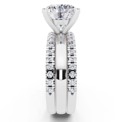 Platinum Round Cut Diamond Solitaire Twin Pave Band Stack Ring - side view