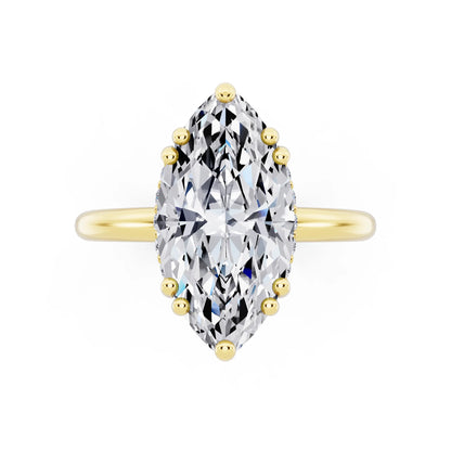 14 KT Yellow Gold Marquise Cut Diamond Solitaire Ring with Hidden Accent Basket - top angle